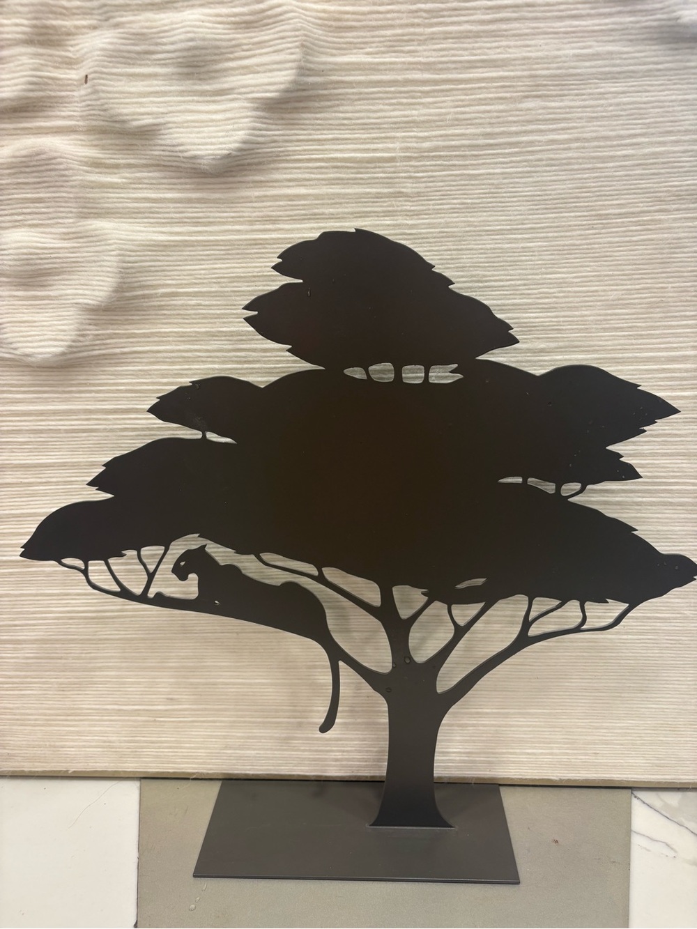 Cartier Black Metal Tree Wall Decor with Leopard Silhouette - Home Accent